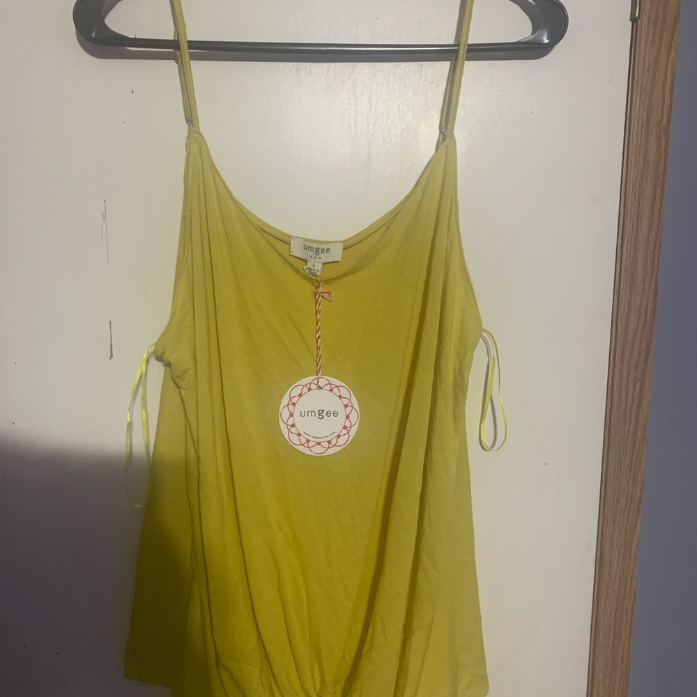 Umgee Yellow Spaghetti Strap Tie-Detail Cami